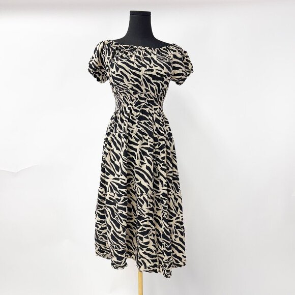 VINTAGE STYLE OFF THE SHOULDER PUFF DRESS PRINTED - Picture 1 of 7